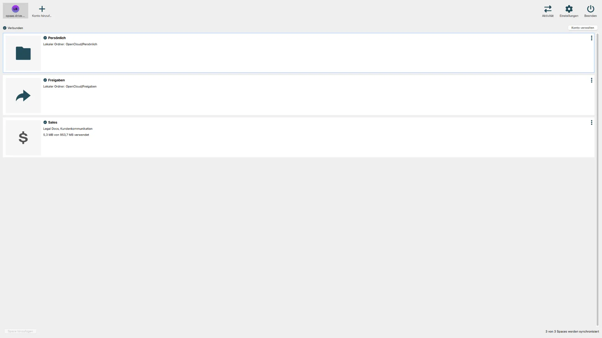 Screenshot: Sync & backup overview