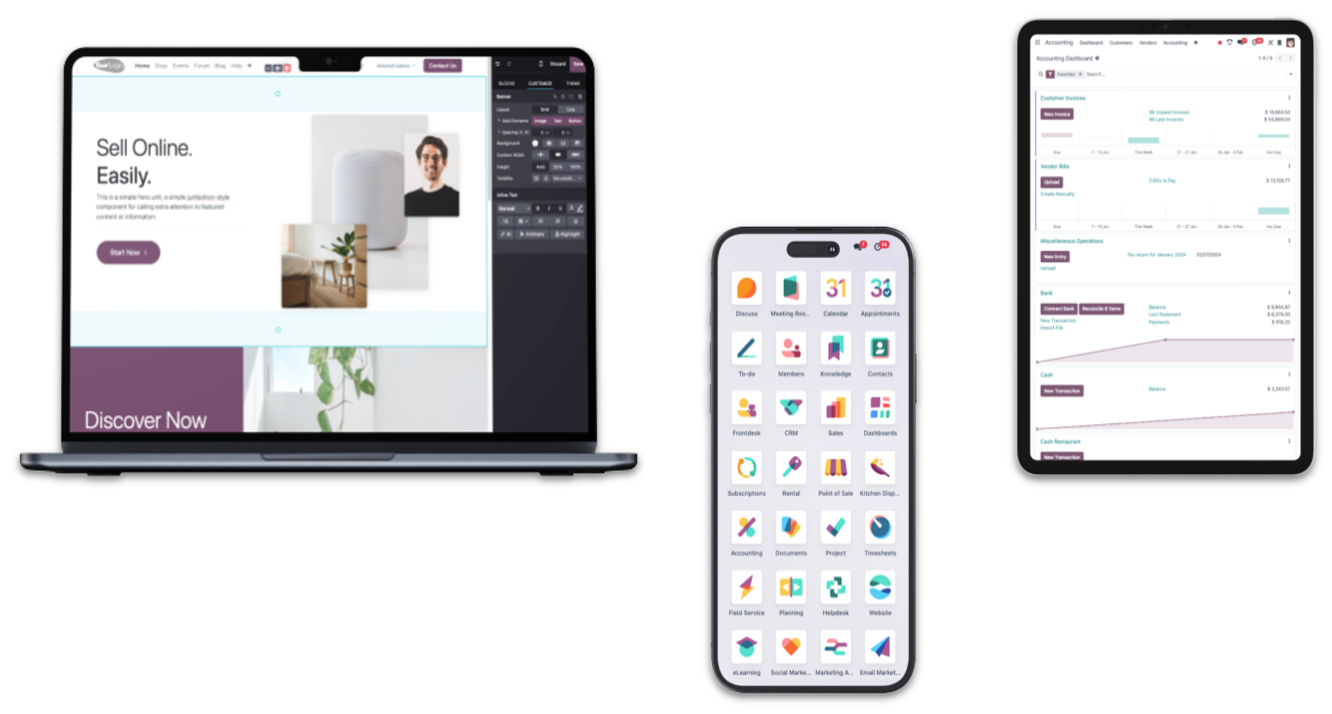 Odoo auf Laptop, Smartphone und Tablet