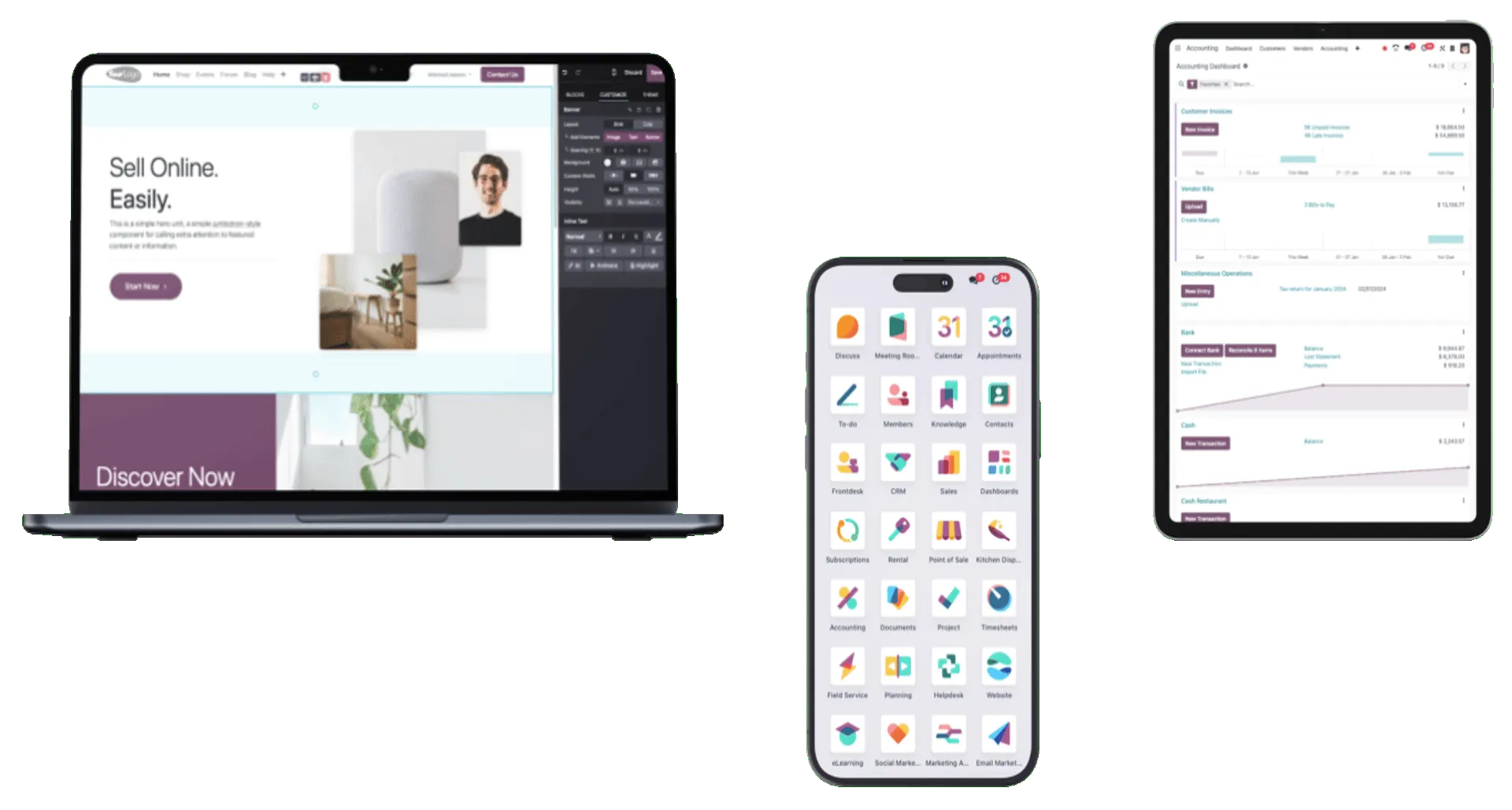 Odoo auf Laptop, Smartphone und Tablet